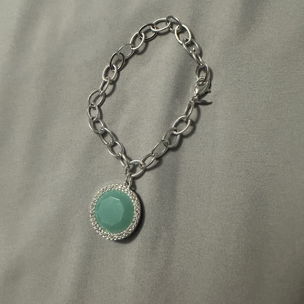 Avon Silver Bracelet with Aqua Charm